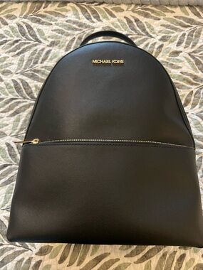 Michael Kors Black Saffiano Leather Backpack with Gold Hardware